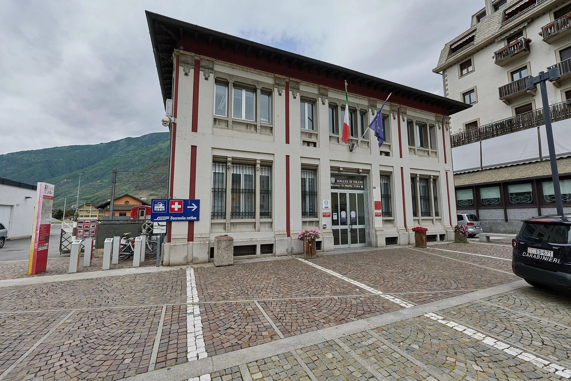 The Rhaetian Railway station building in Tirano, the southern end of the Bernina line.
