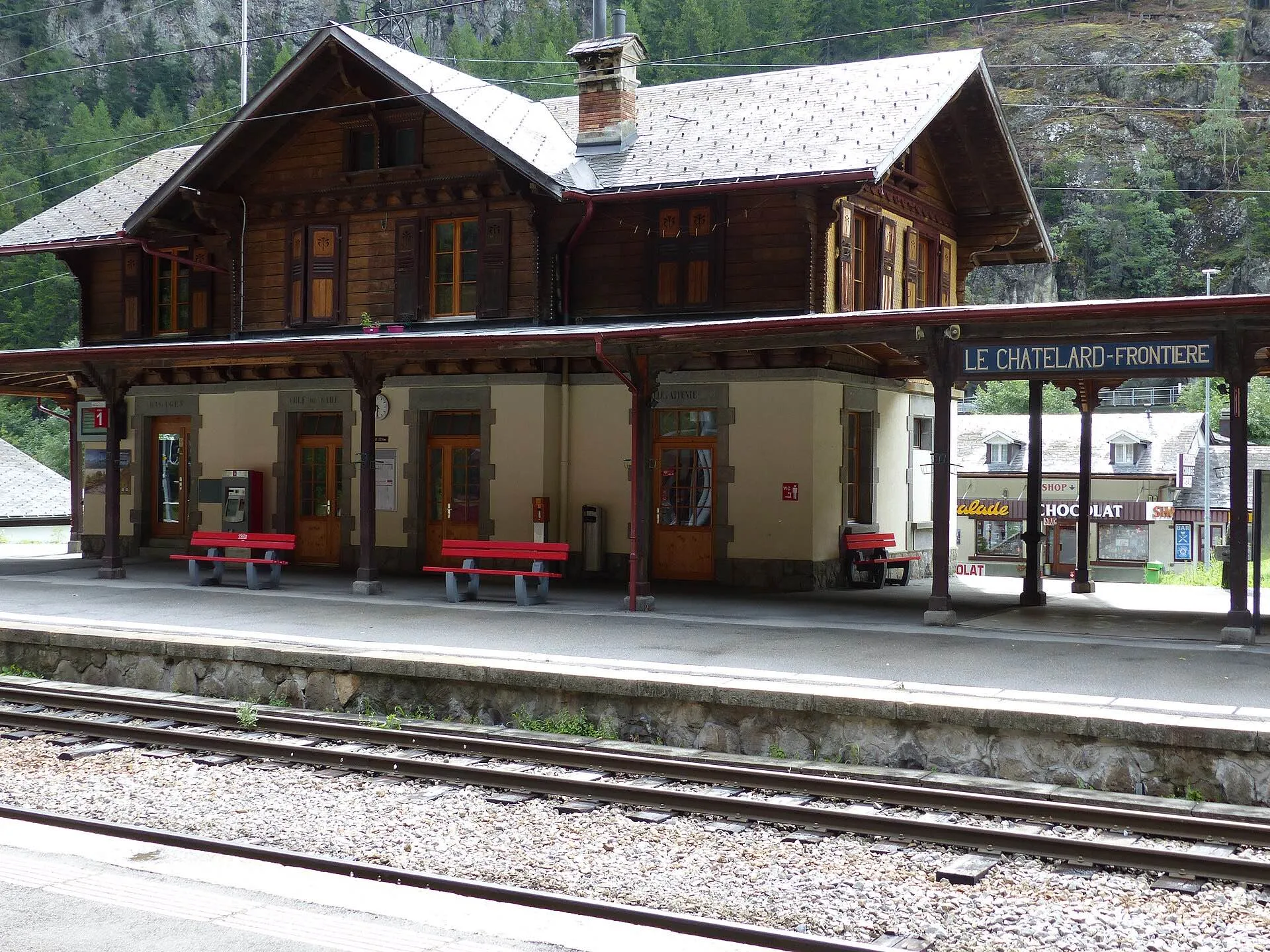 The wooden chalet style station building at Le Châtelard-Frontière on the Swiss side of the border.